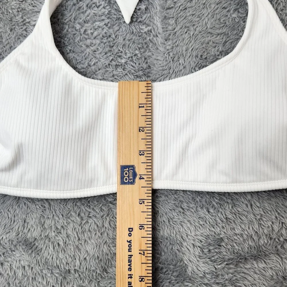 Xhilaration Halter Bikini Top Juniors XL 12-14 White Ribbed‎ Adjustable Back